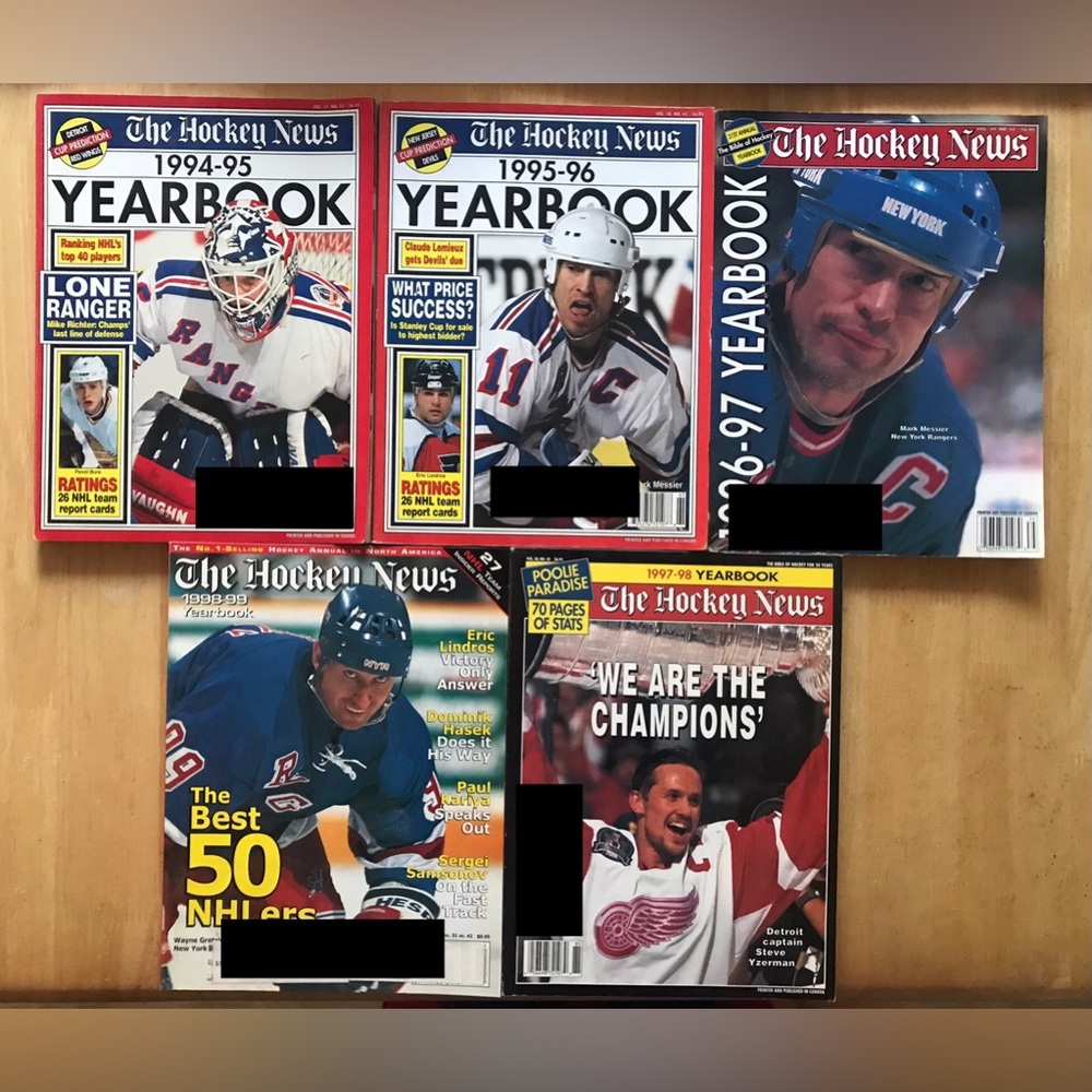 Lot 5 The Hockey News Yearbooks 1994-95, 1995-96, 1996-97, 1997-98, 1998-99